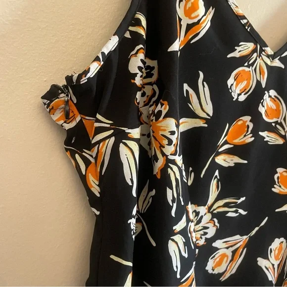 4/$20➡️ Black Spaghetti Strap V-Neck Mini Dress Orange Floral Design – Size 2X - Picture 3 of 12